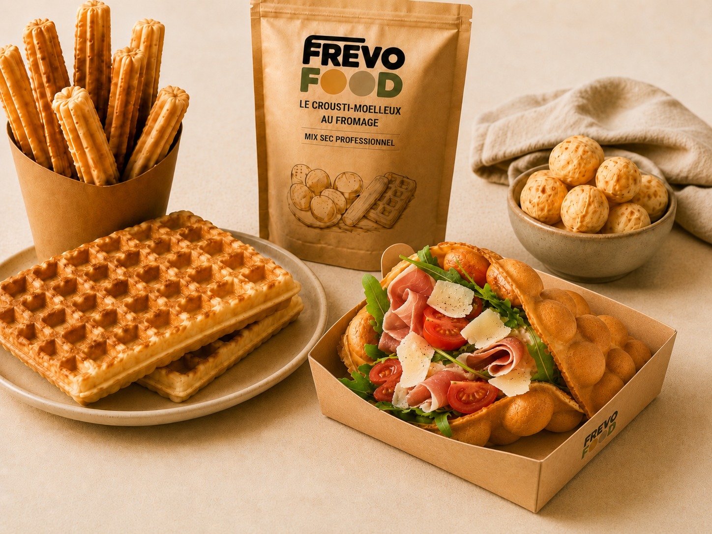 FrevoFood mix sec professionnel, sticks, gaufres et bouchées